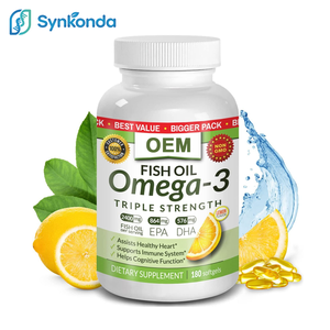 Suplemen Minyak Ikan <span class=keywords><strong>Omega</strong></span> <span class=keywords><strong>3</strong></span> Kekuatan Tiga Kali Lipat OEM 2400mg 180 Kapsul Rasa Lemon Tinggi EPA DHA untuk Pria Wanita Softgel Murni - Product Image 1