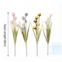 Vente en gros de 90 cm, 5 têtes, fleurs artificielles en mousse PE, Craspedia Billy Button, couleur personnalisée pour les arrangements floraux de mariage, d'hôtel et de maison