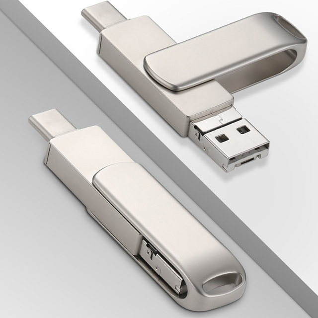 Customized 4 in 1 OTG USB Flash Drive Type C Micro Metal Pendrive 3.0 16gb 32gb 64gb 256gb U Disk for 8 Pin