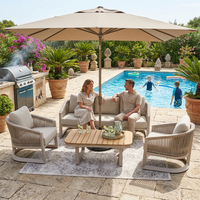 Ensemble de canapés d'extérieur modernes en corde tressée avec structure en aluminium, mobilier de jardin modulable, table basse en teck pour villa, cour, terrasse, hôtel, parc