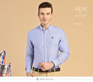 Camisa de <span class=keywords><strong>Hombre</strong></span> 100% Algodón, Camisa de Manga Larga a Cuadros, Camisas Polo con Diseño Bordado - Product Image 6