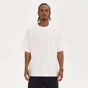 T-shirts pour hommes de haute qualité, 100% coton, tricotés, avec logo personnalisé, design uni, lavés, coupe oversize, épaules tombantes - Product Image 2