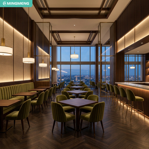 Ensemble de salle à manger pour restaurant commercial, banquette rembourrée en velours, chaise de salle à manger, table en bois massif pour hôtel, projet de restauration fine - Product Image 2