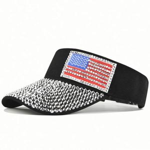 Diseña tu propia gorra de visera de cristal con bandera de Estados Unidos y diamantes de imitación para ciclismo y viajes al aire libre, venta al por mayor - Product Image 1
