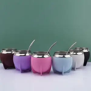 Factory wholesale food grade argentina Leather Mate cup yerba mate gourd tea cup with bombilla straw Mate Set Straw