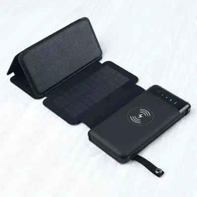 Paneles solares plegables 2 en 1, Banco de energía desmontable, inalámbrico, luz LED de 12000mAh