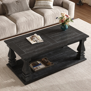Weathered Black Farmhouse Coffee <b>Table</b> 47.24 In Long Rustic Living Room <b>Table</b> - Product Image 4
