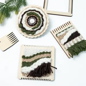 迷你木制织布机套件，适用于带织梳针和纱线的儿童长方形圆形织布机