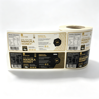 Étiquette personnalisée en vinyle adhésif de qualité alimentaire pour pot de miel de Manuka, imprimée en feuille d'or, étiquette d'emballage imperméable
