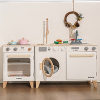 Mini-ensemble de jouets de cuisine en bois avec réfrigérateur, four et machine à laver - Sons et lumières nobles pour le jeu préscolaire