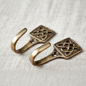 Antique Brass <b>Curtain</b> Wall <b>Hook</b> <b>With</b> Celtic Knot Design Vintage Style Perfect Cloth Display Door Hanger Stylish Home Accent - Product Image 1