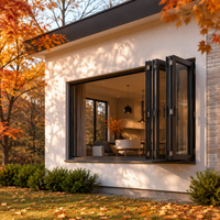 Fenêtre pliante horizontale pour salon et terrasse extérieure, en aluminium à rupture de pont thermique 5+20A+5, faible émissivité, insonorisée, étanche et anti-ouragan