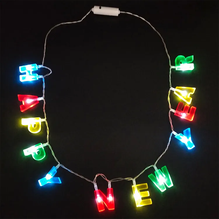 Custom Led Logo Flash String Lighting Necklace Happy Happy New Year Neon Light Letter Sign Necklace For Party Atmosphere Props