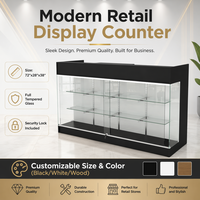 Comptoir de présentation en verre pour magasin, vitrine noire avec étagères en verre trempé pour boutique