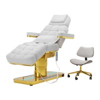 Lit de massage électrique moderne gris en PU avec base dorée et tabouret assorti - Lit de salon de luxe réglable pour salon/chambre