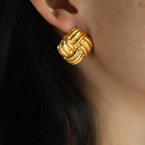 French Style Knot <b>Stud</b> <b>Earrings</b> Gold Stainless Steel Geometric Party Fashion Jewelry EH39 - Product Image 2