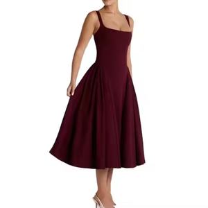 Vestido de Playa Midi para Mujer, Diseño Nuevo, Venta al por Mayor, Personalizable, Color Borgoña, Estilo Halter, Vestido de Verano - Product Image 2