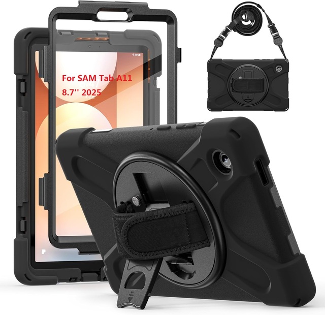 Tablet Case Cover for Samsung Galaxy Tab A11 8.7'' 2025 360° Rotating Stand Shoulder Strap Heavy Duty Rugged Drop Protection