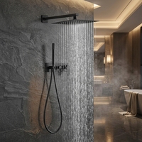 Ensemble de douche de luxe noir encastré pour salle de bain d'hôtel, avec douche pluie carrée dissimulée