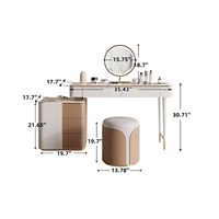 Bureau de toilette moderne blanc avec armoire latérale mobile et miroir LED rond, table de maquillage à 2 tiroirs pour chambre à coucher.
