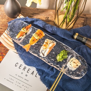 Plato de <span class=keywords><strong>Sushi</strong></span> Rectangular de Cristal Mate Esmerilado, Soplado a Mano, con Borde Irregular, Logotipo Personalizado, Venta al Por Mayor de Fábrica - Product Image 5