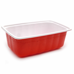 Kotak Makan Siang Wadah Makanan Sekali Pakai Plastik Microwave Merah - Product Image 3