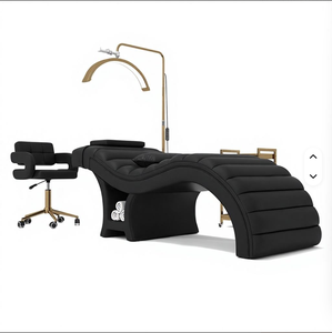 Lit de beauté pour cils incurvé de luxe haut de gamme personnalisé avec lampe LED ergonomique et rangement pour salon de cils et salon - Product Image 3