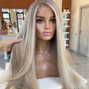 Peluca <span class=keywords><strong>de</strong></span> <span class=keywords><strong>Cabello</strong></span> Humano Liso Ombre Rubio Ceniza con Encaje Frontal 13x4, Sin Pegamento, Línea <span class=keywords><strong>de</strong></span> <span class=keywords><strong>Cabello</strong></span> Natural Pre-Arrancada, <span class=keywords><strong>Cabello</strong></span> Virgen <span class=keywords><strong>para</strong></span> Mujer - Product Image 2