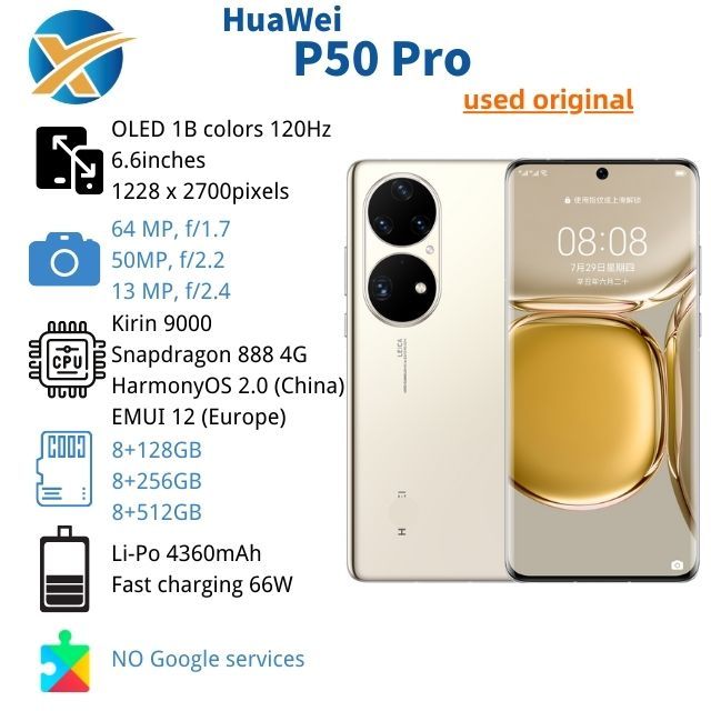 Original Hua-wei P50 Pro 5g JAD-AL50 JAD-LX9 Harmonyos 2 8gb+512gb