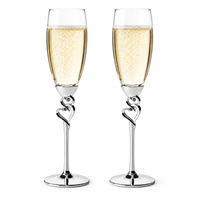 Ensemble de flûtes à champagne de luxe en forme de cœur avec bordure dorée, options verre martelé, craquelé, ondulé, givré et à double paroi pour mariage