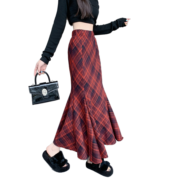 Autumn Maxi A-line Black Plaid Long Skirt For Women