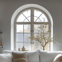Ventanas abatibles redondas de vidrio templado de estilo francés con diseño arqueado de Beigeman para el hogar, ventanas de doble acristalamiento, ventana abatible de aluminio