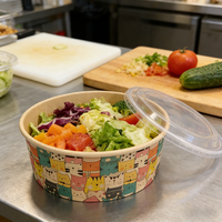 Contenants alimentaires jetables en papier kraft brun de qualité commerciale, bols à soupe chaude avec couvercles pour salades, fast-food, ramen