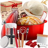 Gusseisen-Dutch-Oven Sauerteig-Starter-Set mit Silikon-Holz-Gärkorb und Brotlame – Ofenfest und Spülmaschinenfest