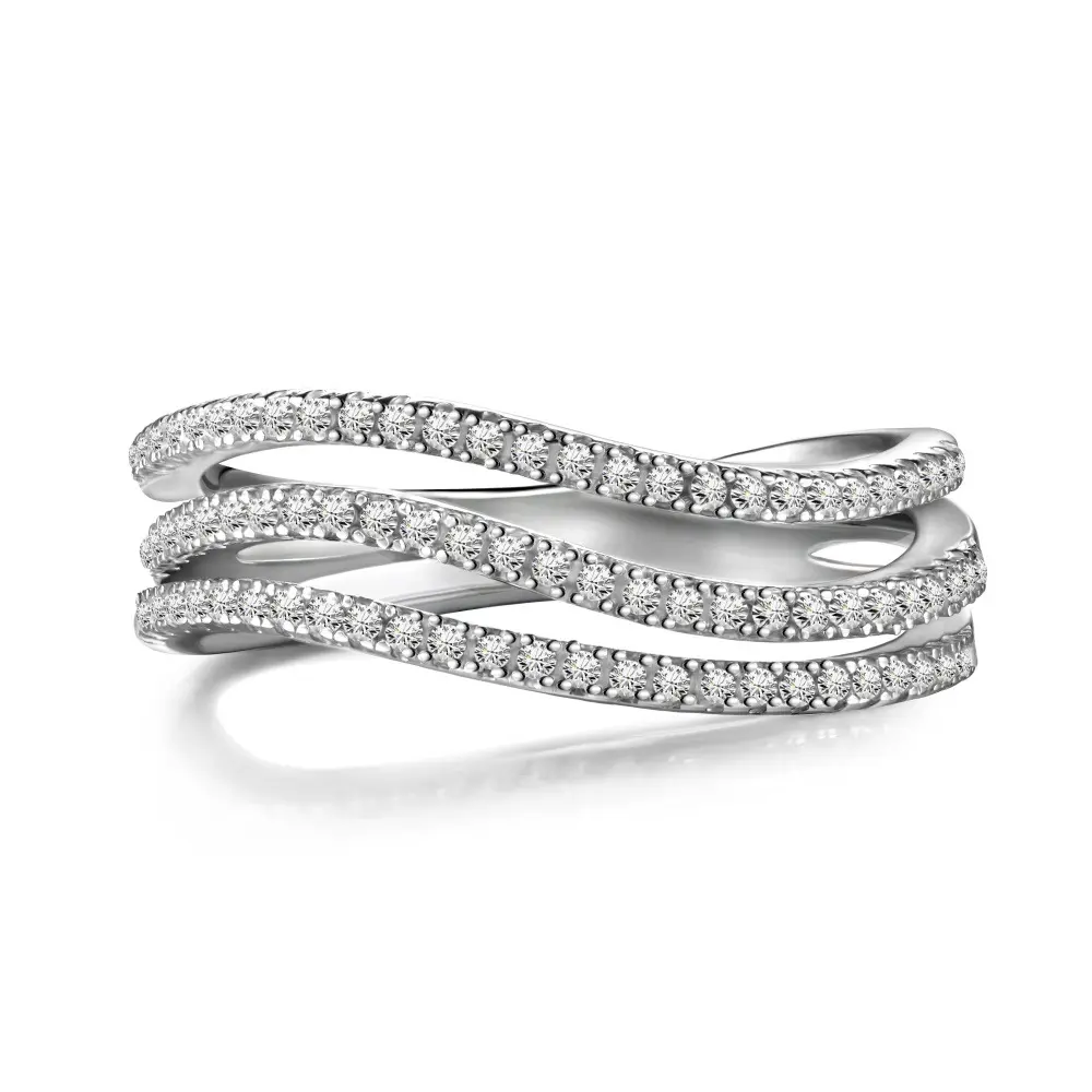 New S925 Sterling Silver Ring đối với phụ nữ với một sang trọng và tinh tế Zirconia kim cương thiết kế, sóng giống như đồ trang sức cưới