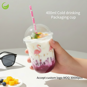 Gobelets jetables en <span class=keywords><strong>PET</strong></span> de qualité alimentaire pour thé au lait et boissons froides avec couvercles et pailles – Gobelets en plastique pratiques à fond rond en U pour personnalisation - Product Image 1