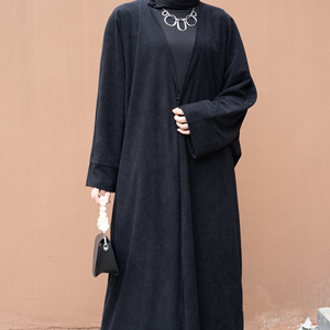 Vestidos Islâmicos Loriya Abaya para Mulheres, Abaya de Inverno com Design de Cardigã <span class=keywords><strong>Kimono</strong></span> e Colarinho Aberto em Tecido de Corduroy, Abaya EID com Abertura Frontal - Product Image 4