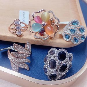 Retro Exaggerated Full Diamond <b>Ring</b> Micropaved Micro-Inlaid Zircon <b>Ring</b> Gold Plated Cz Mix Gemstone Opening <b>Adjustable</b> <b>Ring</b> - Product Image 5