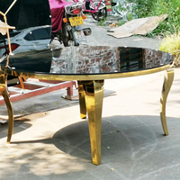 Ensemble de tables et chaises de salle à manger rondes circulaires en métal doré et acier inoxydable pour sièges de mariage trono pour événements et fêtes