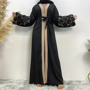 Nieuwste Nieuwe Ontwerpen Borduurwerk Vest Islamitische Kleding Mode Open Kimono Arabische Stijl Dubai Moslim Abaya
