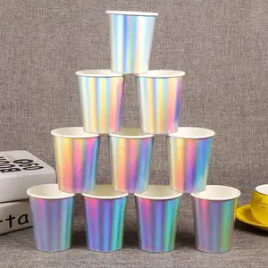 Wholesale Custom Disposable Thickened Goblet Water Disposable Red Gold Blue Yellow Silver Color Party Paper Cups For Cold Drinks
