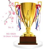 MD-1862 Grand Trophée de Basketball de Football Sportif Pleine Base en Bois Métallique Or Argent Lettrage Atmosphère Personnelle Attractive