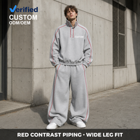 Ensemble de survêtement homme personnalisé de haute qualité : sweat-shirt à quart de zip avec passepoil raglan et pantalon de survêtement ample à jambes larges pour un style sportif et urbain