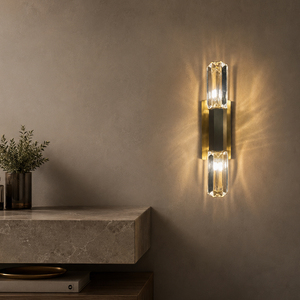 Decorative Vertical Two <b>Lights</b> Crystal Wall <b>Light</b> Clear Prism Crystal Wall Sconce For Villa Lobby - Product Image 3