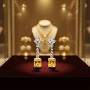Pendientes de Diamantes Internacionales con Corte Esmeralda Amarillo, Oro Blanco, Certificación GIA, Joyería de Boda, Estilo Clásico para Mujer - Product Image 2