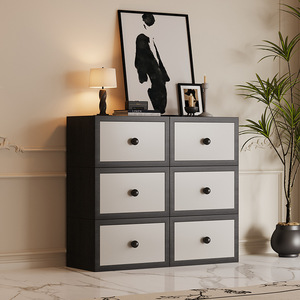 Living Room Cabinet <b>4</b> <b>Drawers</b> <b>Storage</b> Solid Wood And Leather Black White Design - Product Image 2