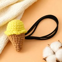 Crochet fait main crème glacée cheveux cravate mignon jaune et marron tricoté cheveux accessoire élastique noir cheveux corde pour filles femmes