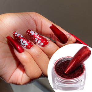 Red <span class=keywords><strong>Chrome</strong></span> Nail Powder Y2K kim loại hiệu ứng gương sắc tố tốt cọ xát móng tay long lanh mảnh bụi Valentine trang trí làm móng tay - Product Image 1