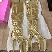 Mode Talons Fille Plate-Forme Stripper Chaussures Femme 20cm Pole Dance Bottes Au-dessus du genou Bottes Longues pour Femmes avec Talons