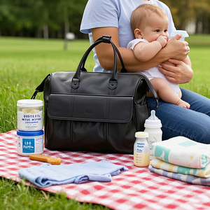 <span class=keywords><strong>Sac</strong></span> à dos <span class=keywords><strong>noir</strong></span> de haute qualité en cuir végétalien momie <span class=keywords><strong>sac</strong></span> fabricant personnalisé bébé article <span class=keywords><strong>sac</strong></span> de rangement avec logo estampage <span class=keywords><strong>or</strong></span> - Product Image 2